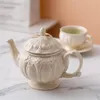 Milky Embossed Ceramic Pot Coffee Cup Saucer Creative European Afternoon Tea Teapot Teacup Simple White Porcelain227g