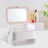 Storage Boxes Cosmetic Box With Mirror And LED Light Desktop Makeup Organizer Case Dust-Proof Drawer Type Cosmetics