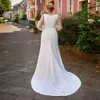 Plus -storlek Polka Dot Sleeve Wedding Dresses V Neck Peit A Line Bridal Gown Sweep Train Satin