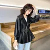 Женский кожаный Neploe Fashion Faux Pu Coat Корейский стиль поворотный воротник.