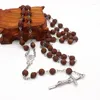 Collane con ciondolo Rosario in legno imitazione vintage Collana con perline Cristo Gesù Croce per le donne Religiose Cattoliche Preghiera Gioielli Regali