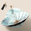 Umbrellas Rainy Windproof Anti-UV Three-folding Umbrella 16 Ribs Wood Handle Outdoor Chinese Classical For Women Men Parasol Gift