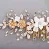 Shine Beautiful Flower Head Jewelry Women Wedding Hair Accessory Gold Brides Tiaras And Headdresses Handmade Leaf Girl Hair Pente L230704