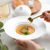 Cuencos Cuenco de sopa redondo de cerámica blanca pura con tapa Postre Artículos de cocina de exhibición de escritorio para el hogar
