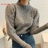 Women's Sweaters 2023 Sweater Women Knitted With Beading Autumn Trendy Threaded Neck Jumper Pull Femme Top Pullover Mujer