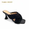 Slippers Fabio Penny Women's Shoes Belt مع Velvet Square Head Dinner Cheels High Cheels Waring Women Slippers and Sandals L230717