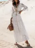 Robes Décontractées De Base Robe Longue Femmes Boho Dentelle Maxi Robe D'été Plage Vacances Blanc Robes De Mariée Dames Rétro Col En V Robe D'été Ropa Mujer 230715