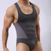 Modeladores de corpo masculinos Sexy Mens Undershirts Ice Silk Mesh Macacões Wrestling Singlets Leotard Bodysuit Gym Sports Fitness Bodybuilding