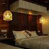 Pendant Lamps Bamboo Wicker Rattan Lampshade Light Fixture Handmade Japanese Rustic Hanging Lamp For Office Counter Hallway E27 Bulb