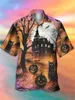 Camisas casuais masculinas traje de férias camisa de Halloween manga curta Top Street Wear Jack The Lantern Skull impresso em 3D