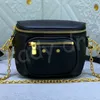 Mini Bumbag Canvas Leather Women Chain Waist Bags Handbag Zip Closure Gold Color Hardware Clutch Crossbody Lady Shoulder Bag Purse Fanny Pack