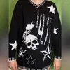 Kvinnors tröjor Herrens tröjor Porträtt stickat Streetwear Maiden överdimensionerade Harajuku O Neck Knitwear Y2K Kläder Gothic Emo