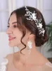 Silver Tiara Hairpin Copricapo da sposa Fiore Set di gioielli per capelli Prom Party Decorazione per capelli Eleganti accessori per capelli da sposa da donna L230704