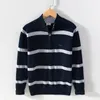 Men's Sweaters High Quality Cotton Knit Woollen Sweater Pullover Stand Collar Half Zipper Jacket Autumn Winter Stripe