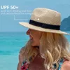 Berets Designer szeroko Brim Beach Sun Hat Natural Panama Kobiety Summer Miękki kształt Fedora Travel UPF50 UV Słoma