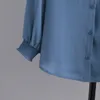 T-Shirt femme grande taille automne grande taille femmes chemise mode couleur unie nœud papillon hauts ample en mousseline de soie à manches longues Blouses 230715