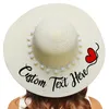 Breda brimhattar Anpassade broderi Textnamn Logo Sun Hat For Women's Summer White Pompon Straw Beach Female Sunshade Caps