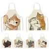 Cute Cartoon Cat Kitty Pattern Apron Antifouling Oil Proof Sleeveless Aprons for Women Household Cleaning Cooking Accessories L230620