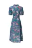 Robes de piste pour femmes Col en V Manches courtes Imprimé High Street Fashion Floral Mid Pencil Vestidos