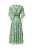 Women's Runway Dresses V Neck Half Sleeves Printed Sequined Beaded High Street Fashion Floral Mid A Line Vestidos