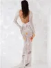 Casual Dresses Women Summer Sexy Starfish Backless Mesh Sequins White Maxi Long BodyCon Dress 2023 Elegant Evening Party Club