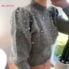 Women's Sweaters 2023 Sweater Women Knitted With Beading Autumn Trendy Threaded Neck Jumper Pull Femme Top Pullover Mujer