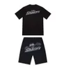 Summer new Trapstar London shooter camiseta de manga curta terno chenille decodificação de sabor de gelo preto Motion atual decote redondo T-shirt shorts Roupas de corrida soltas