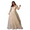 Plus Size Wedding Dresses A Line Elegant Lace Appliques Long Sleeves Bridal Gowns V Neck Tulle Vestido De Noiva