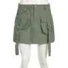 Skirts Heyoungirl Ribbon Pockets Jeans Skirt Vintage Green Women Y2k High Street Bodycon Denim Short Harajuku Stylish Outfits