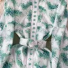 Vintage Palace Style Temperament Dress Bubble Long Sleeve Round Neck Waist Slim A-line Lace Dress