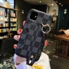 Caso de couro floral marrom luxuoso com suporte de cartão para modelos 11-xs max, 12-15 Pro Max