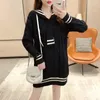 Casual Dresses Luck A 2023 Women Autumn Winter Sweater Dress Fashion V-Neck Knit Navy Collar Warm