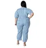 Women's Plus Size Jumpsuits Rompers Wmstar Plus Size Jumpsuit Women Denim Zipper Up Sashes Pockets Trousers Stretch Straight Bodysuit Wholesale Drop 230715