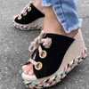 Slippers Comemore Summer 2023 Platform Wedge High Heels Lace Up Open Toe Fashion Slipper Beach Outdoor Ladies Slides Shoes Women Slippers L230717