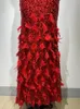 Casual Dresses Women Summer Luxury Sexy Mesh Sequins Feather Red Maxi Long Gowns Dress Elegant Evening Party Club