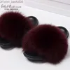 Slippers Ethel Anderson Real Fox Raccoon Fur Slippers Slides Lady Retro Summer Flip Flops Disual Fluffy Fur Sandals Plush Shoes LJ200903 Z230717