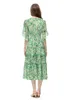 Women's Runway Dresses V Neck Half Sleeves Printed Sequined Beaded High Street Fashion Floral Mid A Line Vestidos