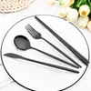 Set di stoviglie 24Pcs Coltello Cucchiaio Bacchette Stoviglie Cucchiaino da cucina Set di posate Posate nere occidentali in acciaio inossidabile