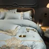 Bedding sets Luxury 1400TC Natural Egyptian Cotton Gold Embroidery Set Queen King Quilt Duvet Cover Bed Linen Fitted Sheet Pillowcase 230717
