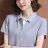 Kvinnors polos kläder knapp polo nackskjortor för kvinnor kort ärm tee vanlig t-shirt kvinna polyester toppar hög kvalitet koreansk stil v