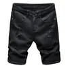 Herren-Shorts, Sommer, weiß/schwarz, perforiert, eng, klassisch, Denim, hochwertige Freizeit-Sporthose für Herren