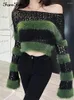 Women's Sweaters Forefair 2023 Knitted Sweater Hollow Out Green Autumn Winter Y2k Loose Pullover Long Sleeve Vintage Smock Top Women Sexy