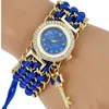 Relojes de pulsera Reloj de encaje superior Mujer Moda Cadena dorada Llave Encanto Rhinestone Reloj de pulsera Chica Pulsera Cuarzo