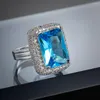 Cluster Rings Cross-Border Wish Explosion Jewelry Wholesale Aquamarine Zircon Ladies Exaggerated Ring