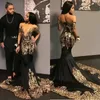 African Black Prom Dresses With Gold Appliques Sequins Off Shoulder Mermaid Party Dress Gala Evening Gowns