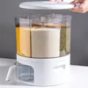 Storage Bottles 360 Rotating Grid Rice Bucket Round Dispenser Dry Food Container For Lentils Oats Kitchen