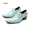 Zapatos de cuero genuino con estampado azul para hombre, zapatos de tacón alto sin cordones, vestido de negocios informal, zapatos sociales para hombre, zapatos de hombre de colores mezclados