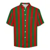 Freizeithemden für Herren, vertikal gestreift, bedruckt, rot und grün, Urlaubshemd, Hawaii-Vintage-Blusen, Herren, grafisch, Übergröße