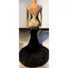 Casual Dresses High Quality Elegant Black Velvet Mermaid Dress Shining Crystal Sexy Evening Long Prom Club Party Stage Costumes