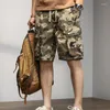 Heren Shorts Camouflage Cargo Mannen Zomer Stretch Pocket Katoen Trekkoord Halve Broek Rechte Mannelijke Losse Werk Bermuda Kort